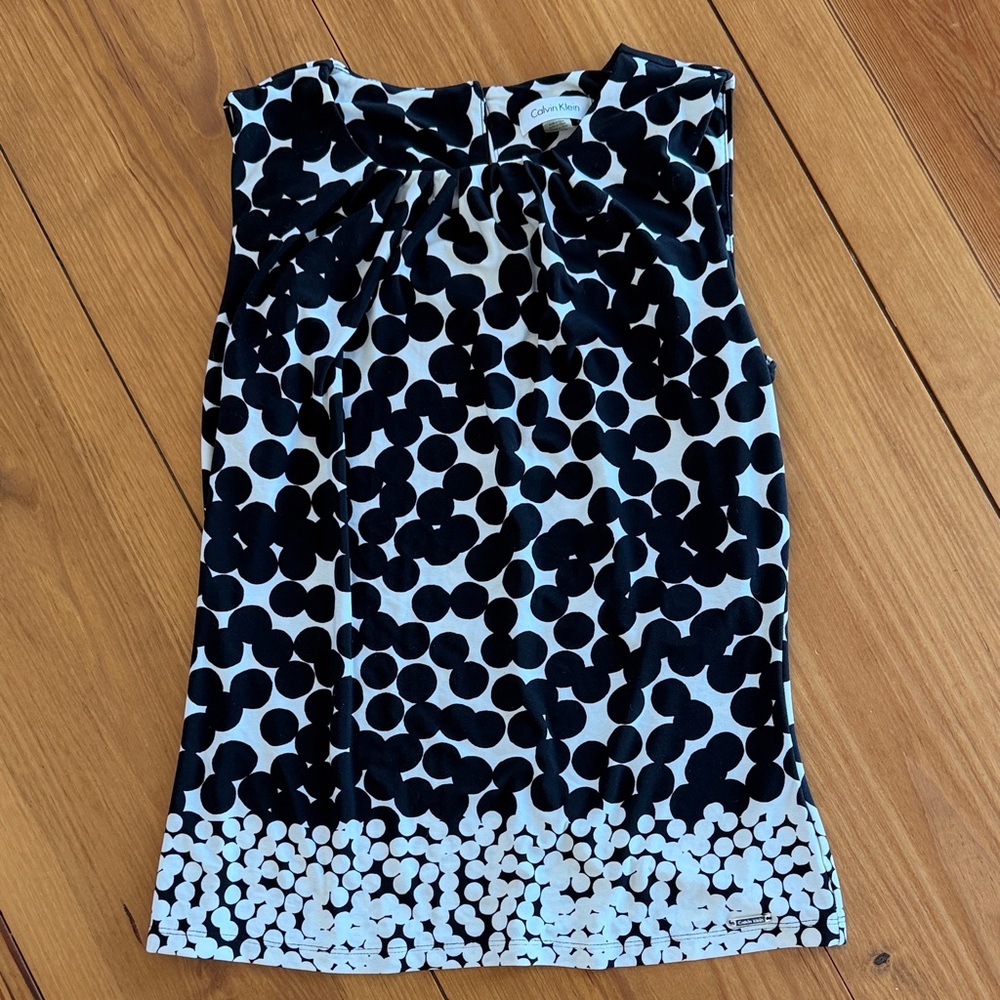 Calvin Klein Black and White Polka Dot Sleeveless Top